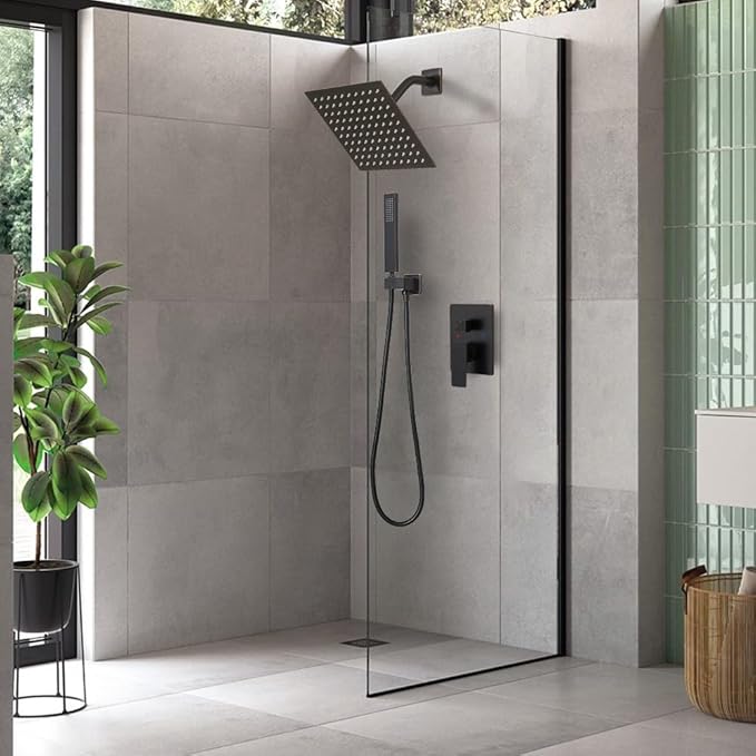 Oil Rubbed Bronze rain Shower Faucet Set Shower System 8 Inches Square Shower Head with Handheld, Waterfall Showerhead, All Metal Shower Faucet Trim Repair Kits (Contain Shower Valve)