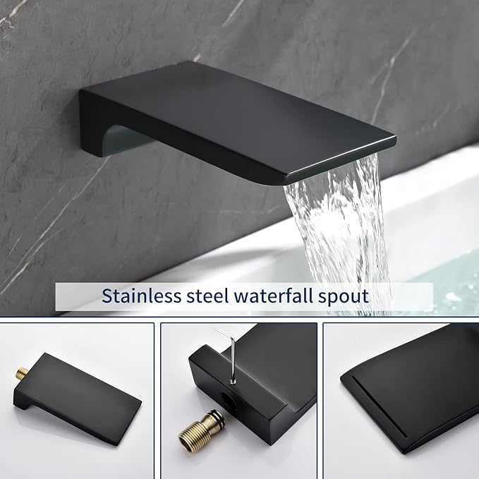 Tub and Shower Faucet Set Matte Black Shower System Trim Kit with Rough in Valve Shower Tub Kit Combo Wall Mount 33019B