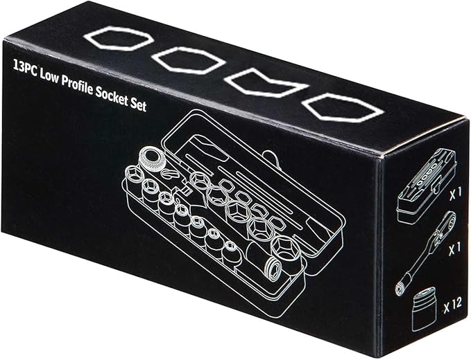 KESI Tool Socket Set 13-Piece, 1/4" Dr Quick Release Ratchet, SAE/Metric, Flex Locking Head Design, 12-piece 1/4" Dr Low Profile Spline, 72 Tooth Ratchet and Compact Paint Metal Case, Multi-function