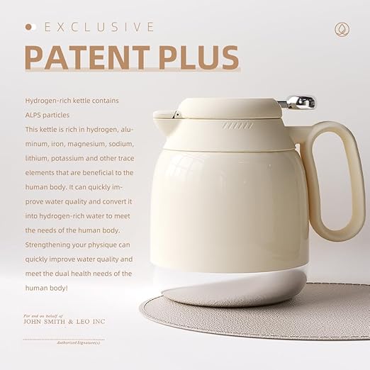 JOHNSMITH Hydrogen Water Kettle 50oz Stainless Steel Thermostatic Kettle Hydrogen-Rich Water and Weakly Alkaline Water(White)