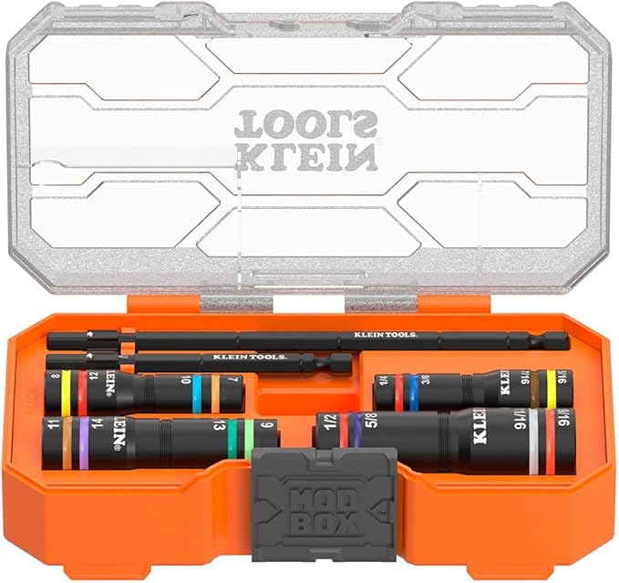 Klein Tools 654QS KNECT Quad Socket, 16 Sizes in 4 Sockets, 4-in-1 Color Coded SAE and Metric Impact Rated, Deep-Well Heavy Duty, 1/4-Inch Drive, 3-1/2 and 6-1/2-Inch Shaft