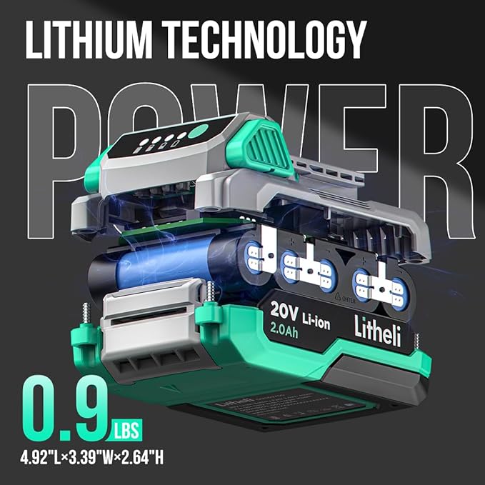 Litheli Cordless Impact Driver 20V, 1150 In-Lbs Torque, 1/4″ Quick-Release Hex Chuck, 3 Socket Adapters, 2 Driver Bits, with 2.0 Ah Battery & 1 Hour Fast Charger