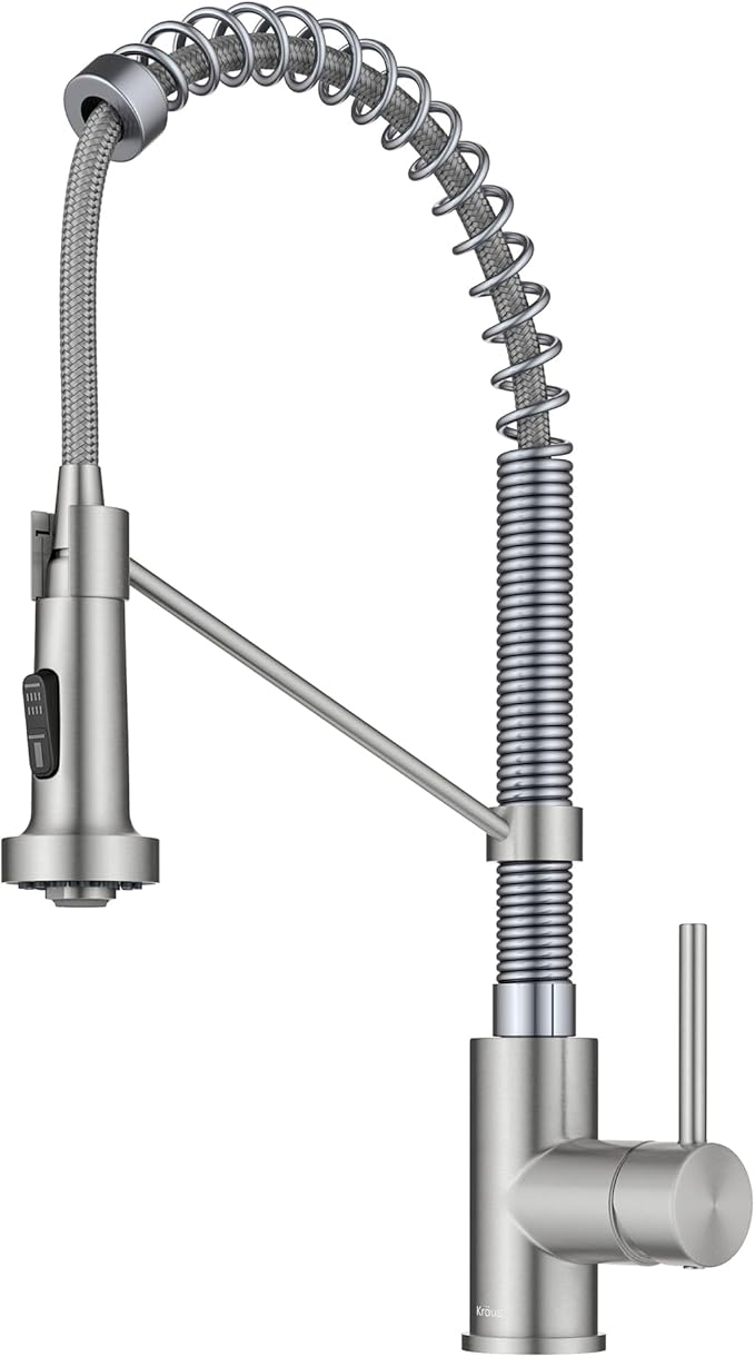 KRAUS Bolden 2-Function Single Handle Pull Down Kitchen Faucet, Commercial Style Stainless Steel/Chrome, KPF-1610SSCH