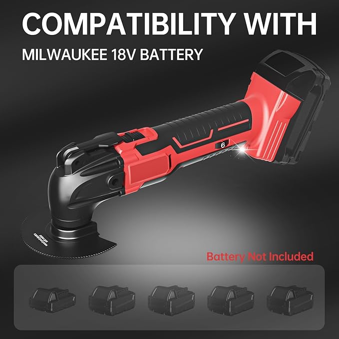 Cordless Oscillating Tool for Milwaukee 18V Battery, Oscillating Multi Tool Kit with Auxiliary Handle, 6 Variable Speed, Oscillating Saw for Scraping, Sanding, Cutting Wood (Battery Not Included)