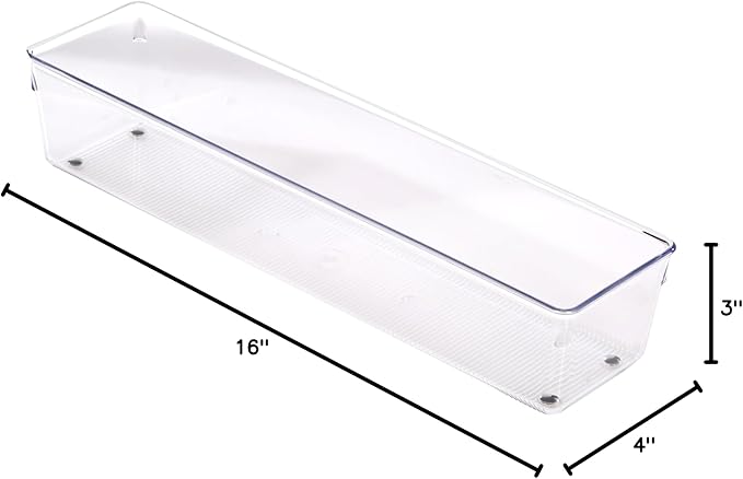 iDesign Recycled Plastic Drawer Organizer, Set of 2, The Linus Collection – 4" x 16" x 3", Clear Bins