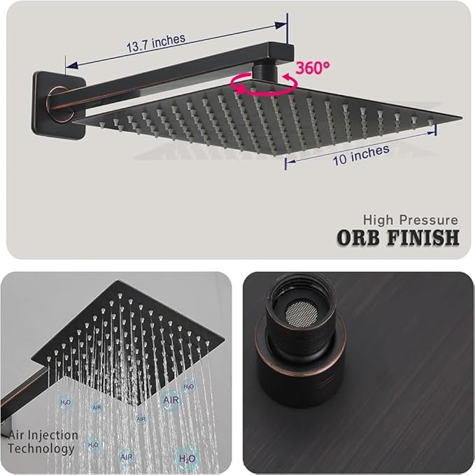 Oil Rubbed Bronze rain Shower Faucet Set Shower System 10 Inches Square Shower Head with Handheld, Waterfall Showerhead, All Metal Shower Faucet Trim Repair Kits (Contain Shower Valve)