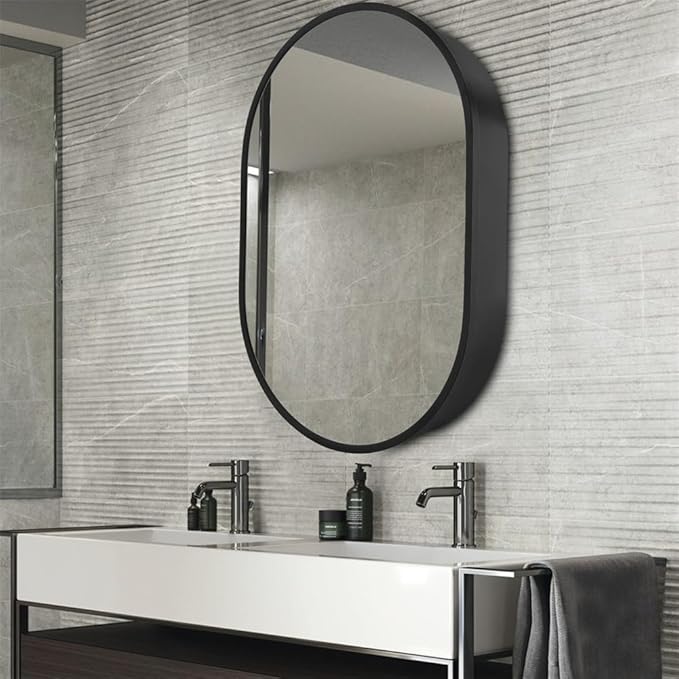 Movo 24 Inch x 36Inch Black Oval Mirror Medicine Cabinet Bathroom Wall Storage Cabinet Mirror Surface Mount Installation