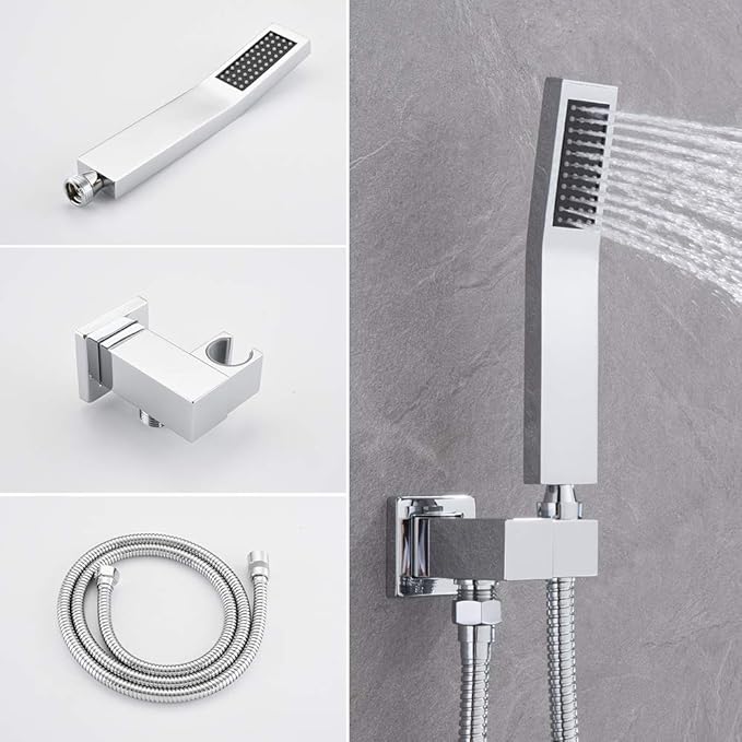 KOJOX Shower System with High Pressure 10 Inch Rainfall Shower Head, Handheld Shower head and Shower Faucet Trim, Rain Mixer Shower Set Wall Mounted Chrome(Valve Include)