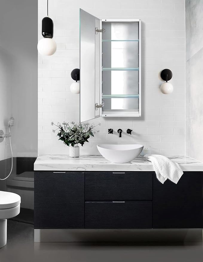 Krugg Medicine Cabinet | Recess or Surface Mount | Blum Hinge 170 Degree Soft Close|(15"x36")