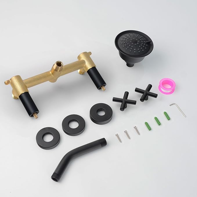2 Handle Shower Faucet,2 Knobs Tub and Shower Trim Kit with Valve,Two Handles Shower Faucet Set with 3 Modes Rainfall Shower Head,Shower Trim Kit Wall Mounted,Matte Black,1A3MK-W