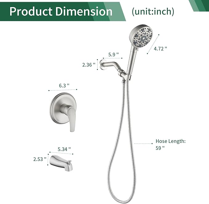 SHAMANDA Shower Faucet Set with Tub Spout Tub and Shower Faucet Set Complete with Handheld Shower Head Shower Combo Set Shower System with Tub Spout Tub and Shower Trim Kit Brushed Nickel, L879-2