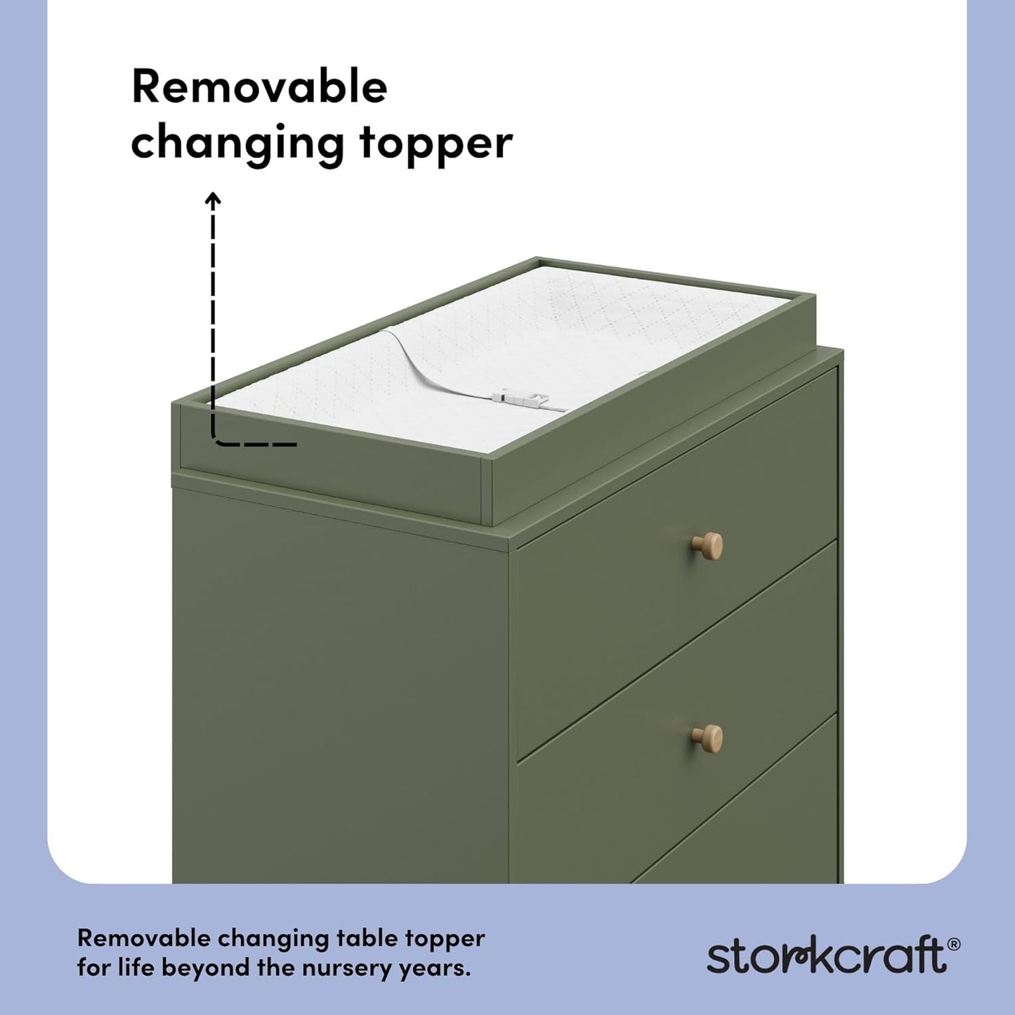 Storkcraft California 3-Drawer Chest with Removable Changing Topper (Olive with Driftwood) ??GREENGUARD Gold Certified, Interlocking Drawer System, Pre-Installed Tracks, Easy Assembly