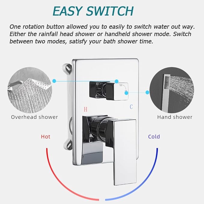 Chrome Shower System with High Pressure 8'' Rainfall Shower Head, Handheld Shower head, Bathroom Luxury Rain Mixer Shower Combo Set Wall Mounted Shower Faucet Rough-in Valve and Trim Kit