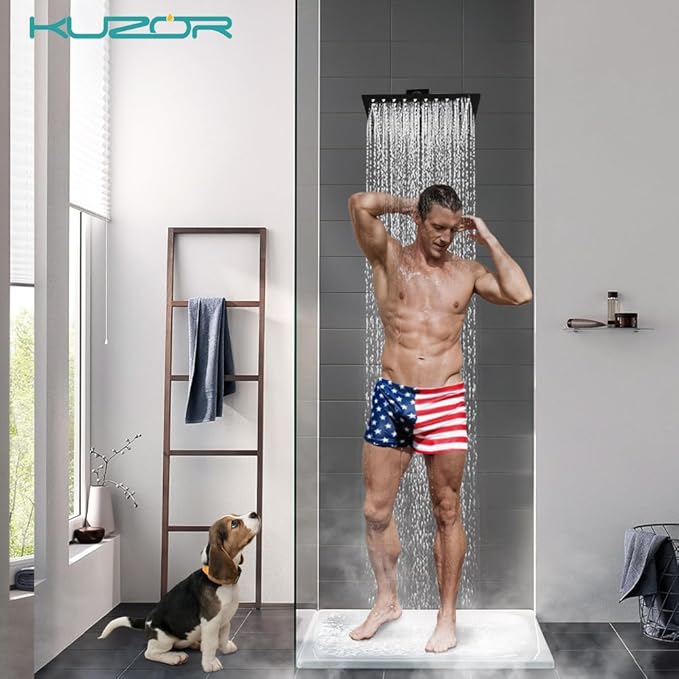 1Pc 304 Stainless Steel Shower Faucet Set, Rain Shower Head with Handheld Spray, Square Shower Head with 3 Setting Handheld Combo and Brass Valve Kit (Matte Black, 12 Inch Rain Shower Head)