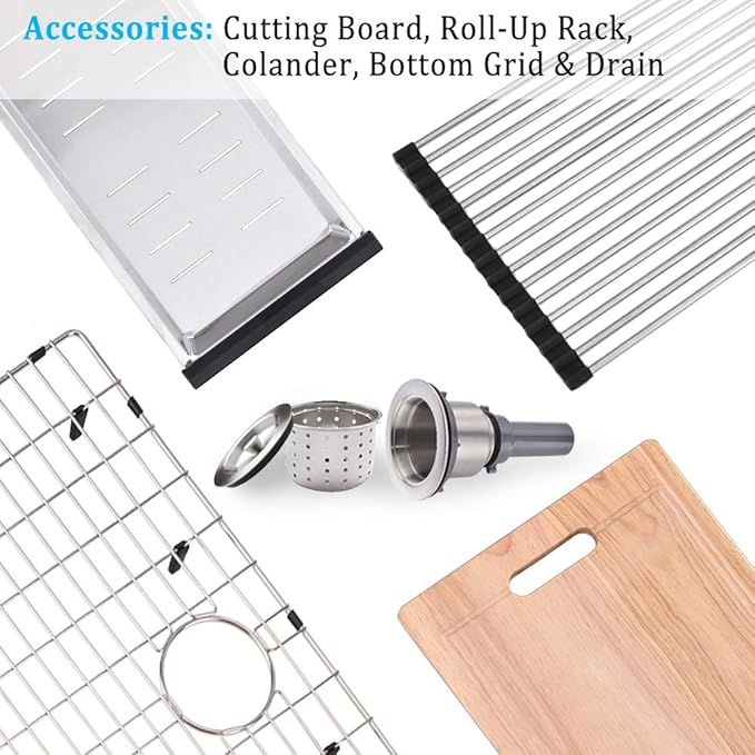 24 Inch Undermount Kitchen Sink, BoomHoze 24 x 19 Inch Sink Kitchen 16 Gauge Stainless Steel Workstation Undermount Single Bowl Outdoor