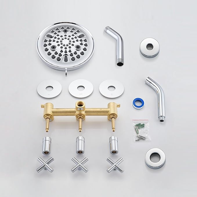 PROOX 3 Handle Tub Shower Faucet Set, 9-Setting Rainfall Shower Head with Tub and Shower Trim Kit with Rough-in Valve, Polished Chrome Bathtub Shower Faucets, Wall Mounted Bathroom Rain Shower System
