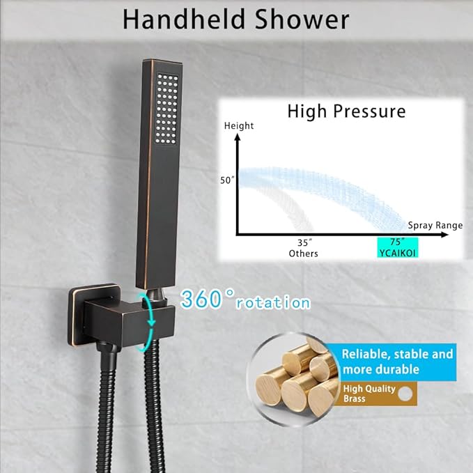 Oil Rubbed Bronze Shower System YCAIKOI Wall Mount Shower Faucet Set for Bathroom 10 Inch High Pressure Luxury Shower Head with Handheld, Rough-in Valve Body and Trim Included