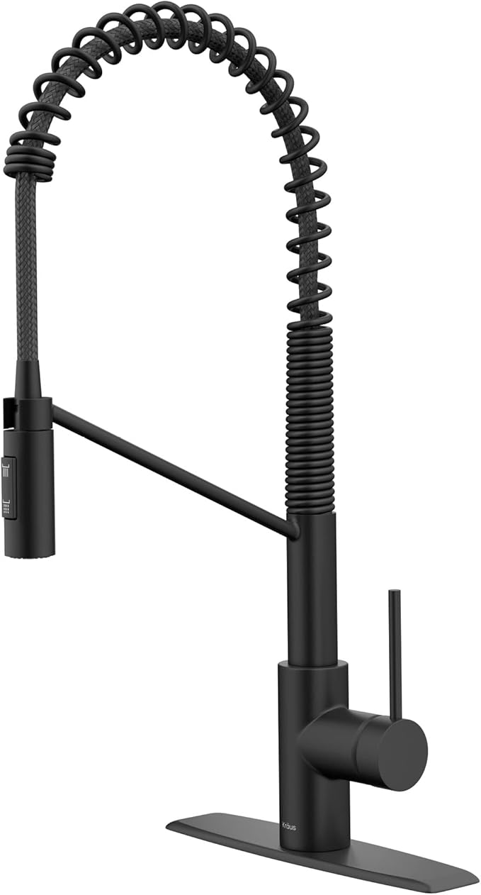 KRAUS Oletto Commercial Style Single Handle Pull Down Kitchen Faucet with QuickDock Top Mount Installation Assembly in Matte Black, KPF-2631MB