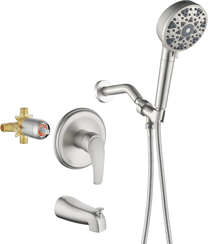 SHAMANDA Shower Faucet Set with Tub Spout Tub and Shower Faucet Set Complete with Handheld Shower Head Shower Combo Set Shower System with Tub Spout Tub and Shower Trim Kit Brushed Nickel, L879-2