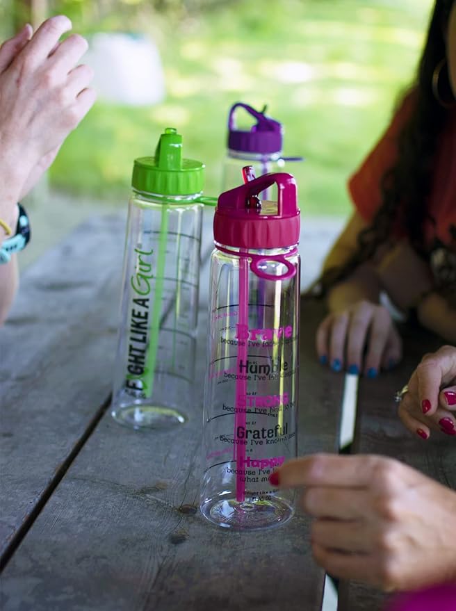Fight Like a Girl Brave SlimKim 30 oz Motivational Water Bottle with Time Marker & Straw for Melanoma, Skin Cancer Awareness - Reusable Clear Water Bottle for Workout, Gym, Travel - Black