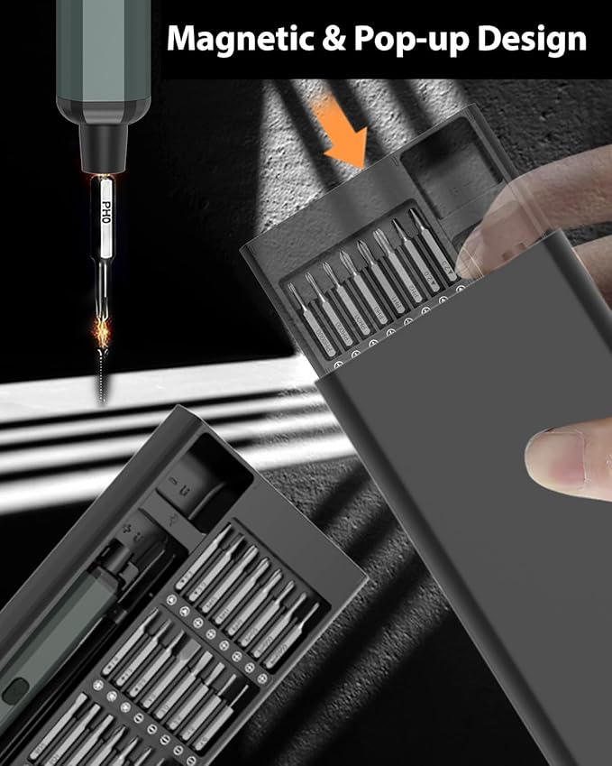 68pcs Electric Screwdriver Set, Mini Precision Screwdriver 3.7V Power Screwdriver- 64 S2 Magnetic Bits, 5 Torque Settings, 4 LED Lights, Repair Tool for Work Phone Camera Laptop Watch