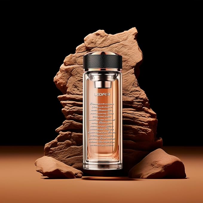 Tea Tumbler with Infuser - BPA Free Double Wall Glass Travel Tea Mug With Stainless Steel Filter - Leakproof Tea Bottle with Strainer for Loose Leaf Tea and Fruit Water 17 oz (Clear)