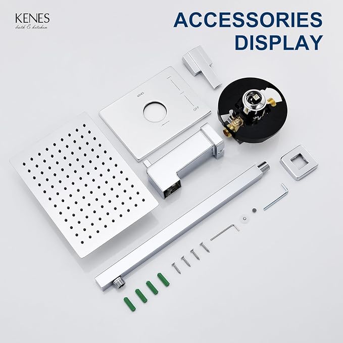 KENES Polished Chrome Tub and Shower Trim Kit, Shower Faucet with 8-Inch Rain Shower Head, Modern Single-Spray Shower Faucet Set, KE-6024A-5 (Shower Valve Included)