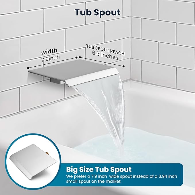 gotonovo Rain Shower Faucet System Set Rainfall Shower Head with Handheld Sprayer Waterfall Tub Spout Wall Mounted Mixer Combo Rough-in Valve and Trim Included 12 Inch Showerhead Polished Chrome