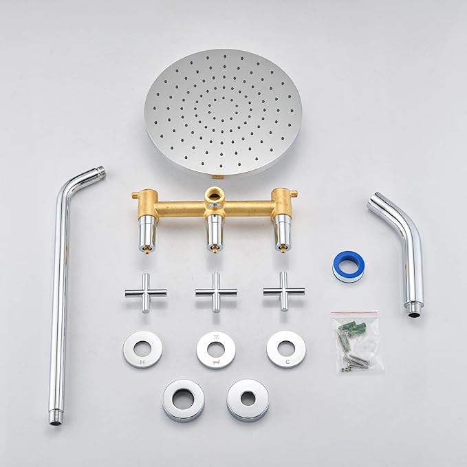 PROOX 3 Handle Tub Shower Faucet Set, 10" Rainfall Shower Head with Tub and Shower Trim Kit with Rough-in Valve, Polished Chrome Bathtub Shower Faucets, Wall Mounted Bathroom Rain Shower System