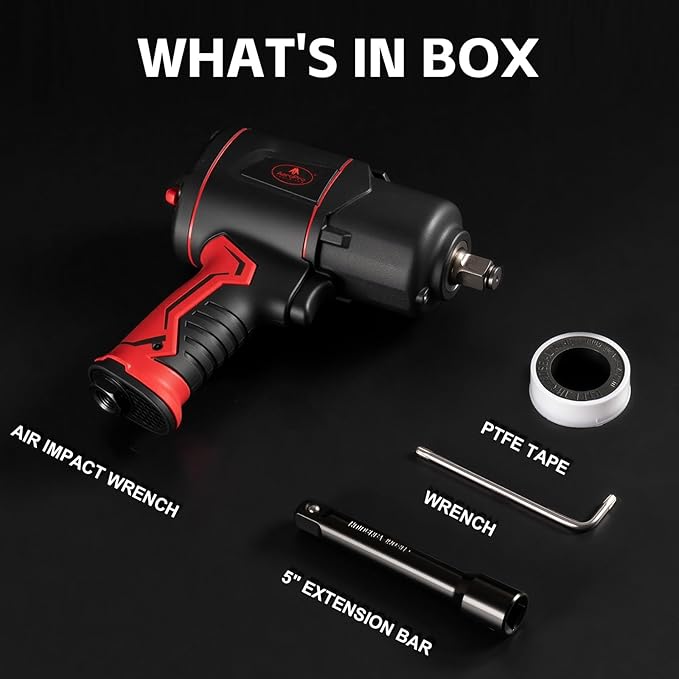 AEROPRO TOOLS 1/2-Inch Composite Air Impact Wrench(A315), Twin Hammer, 1380FT-LBS Max Loosening Torque, 8000RPM, Pneumatic Impact Gun, for Auto Repair, Tire Shop (Lightweight Housing)