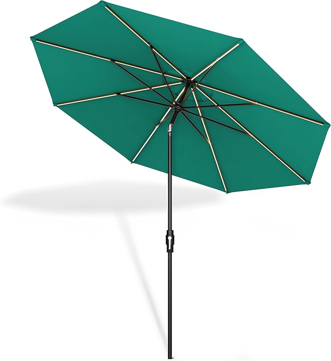 Midtown Umbrellas Led Swilt Sunbrella Umbrella, 8 Foot Patio Umbrella In Sunbrella Canvas Teal Acrylic Fabric - Deck Patio Umbrella, Backyard Umbrella, Garden Umbrella & Pool Umbrella - Black Pole