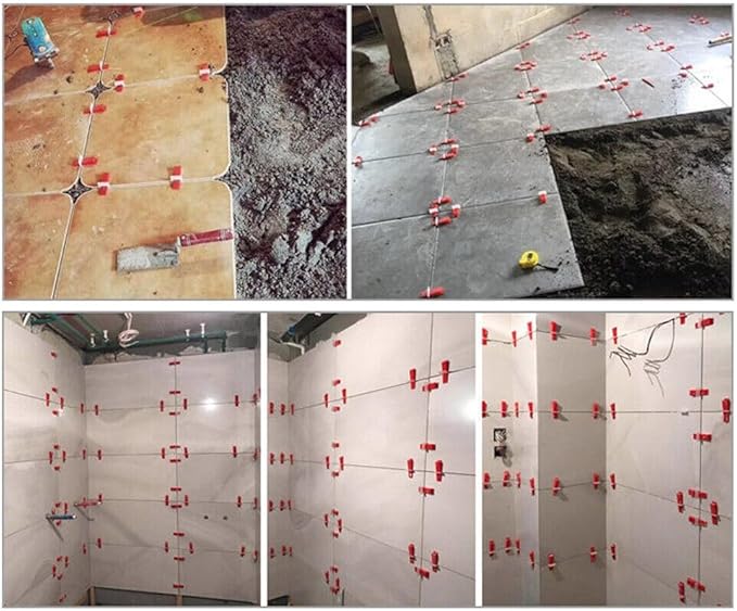 200PCS TMKOOL Tile Leveling System 1/8" 100pcs Tile Spacers Clips With 100pcs Reusable Wedges Tile Tools Set for Professional Ceramic Stone Installation (Wedges+ Clips 1/8")