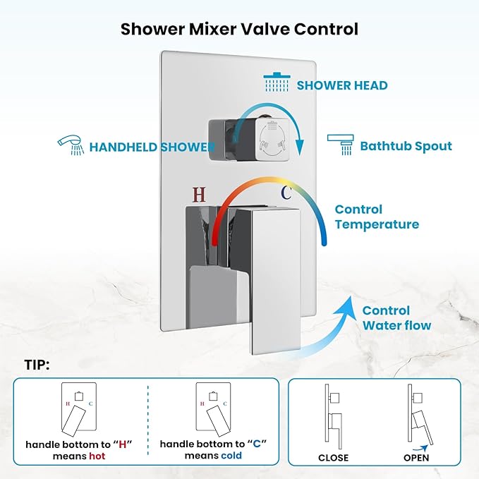 gotonovo Rainfall Tub Shower Faucet Set Bathroom Shower System with Tub Spout Wall Mount Square High Pressure Shower Fixtures with Handheld Sprayer Rough-In Valve 8'' Shower Head,Polished Chrome