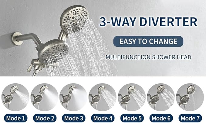 2 Handles Shower Faucet Shower System Complete 2 in 1 Shower Combo Set with Handheld Showerhead Shower Trim Kit Wall Mounted Shower Fixtures Brushed Nickel