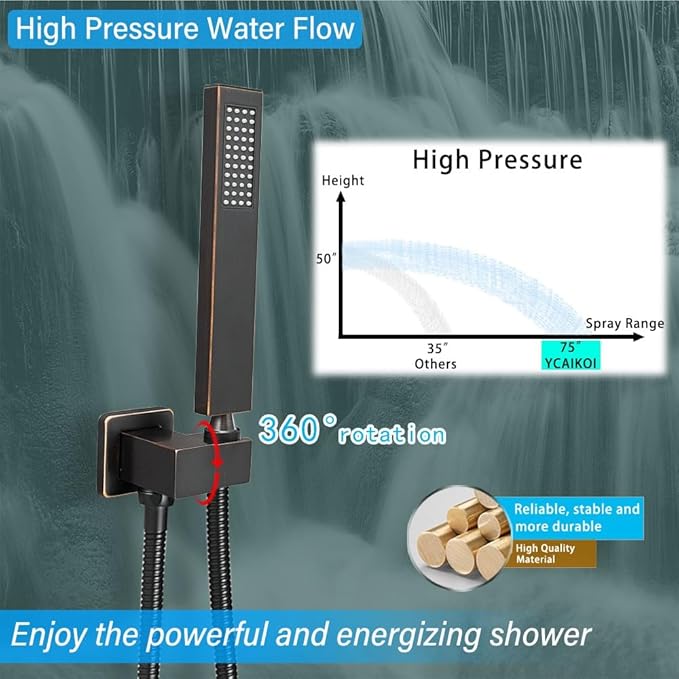 Shower Faucet Set Complete, Wall Mount Shower System for Bathroom 12 Inch High-Pressure Rainfall Shower with Handheld, Rough-in Valve Body and Trim Kit, Oil Rubbed Bronze