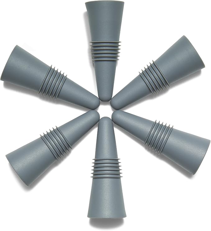 6 PCS Gray Silicone Wine Stoppers with Threaded Seal Ring and Stainless Top - Suitable for Wine and Beverage Bottles - Keeping Wine or Beverage Fresh…
