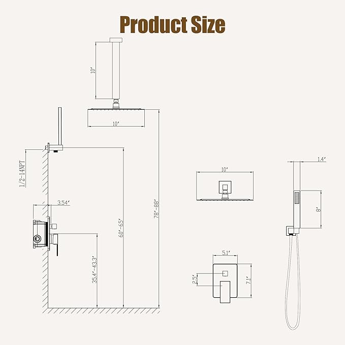 ESNBIA Shower Head System Gold, All Metal Ceiling Shower Faucet Set with Pressure Balance Valve Kit, 10 Inches Rain Head with Handheld Spray, Brushed Gold