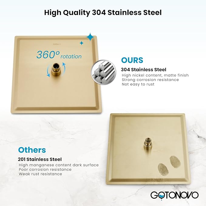 gotonovo Rain Shower Faucet System Set Rainfall Shower Head with Handheld Sprayer Waterfall Tub Spout Wall Mounted Mixer Combo Rough-in Valve and Trim Included 12 Inch Showerhead Brushed Gold