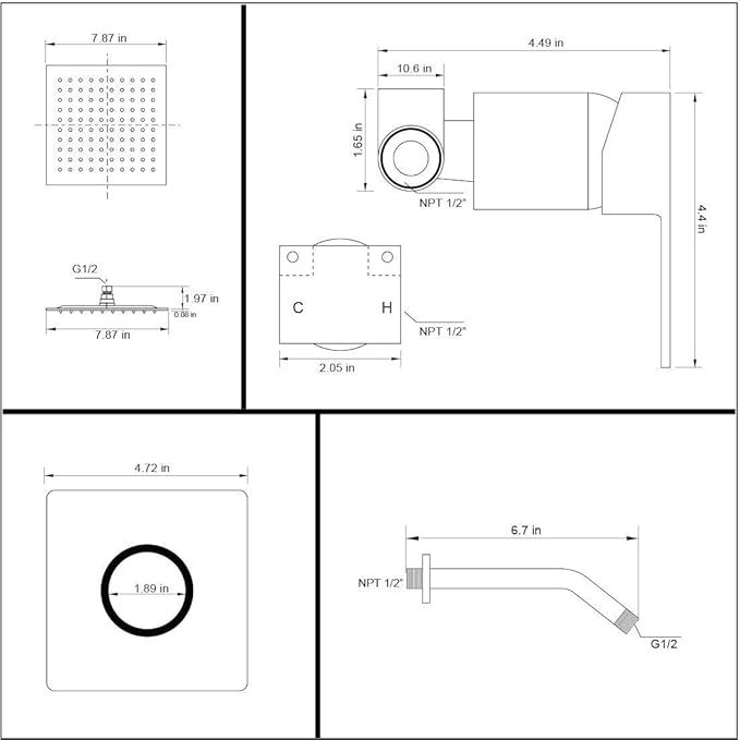 Single Function Shower Trim Kit with Rough-in Valve, Bathroom Rain Shower Set Rainfall Shower Faucet System with Square Stainless Steel Metal Shower Head, Polished Chrome