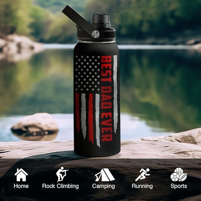 SANDJEST Best Dad Ever Water Bottle 32oz Stainless Steel Insulated Water Bottles - Gifts for Dads Daddy Father Papa from Son Daughter - Fathers Gifts for Birthday Christmas