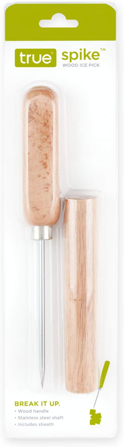 True Spike Wood Ice Pick, Wood Handle Stainless Steel Ice Shaper, Bar & Cocktail Tools