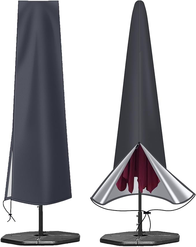 OKPOW Patio Umbrella Cover for 9ft to 12ft Outdoor Umbrellas - 420D Waterproof Garden Market Umbrella Cover Outside Parasol Covers with Zipper for Deck Pool Beach Umbrellas, Dark Grey