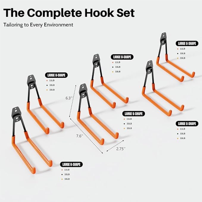Garage Hooks Heavy Duty, 8 Pack Wall Mount Storage Hangers with Extension Cord Holder Organizer, for Power Tool, Garden Tool, Utility, Ladder, Hose and More