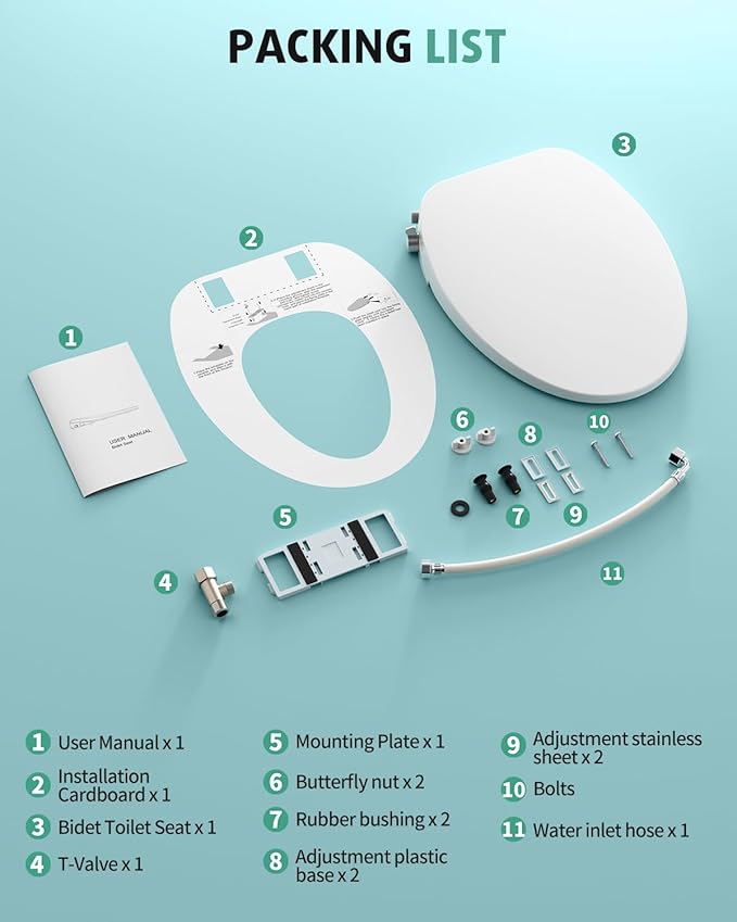 SR SUN RISE Non-Electric Bidet Toilet Seat with Dual Nozzles for Feminine & Rear Wash, Adjustable Pressure, Ambient Water Temperature, Self-Cleaning Nozzles, Easy Installation for Elongated Toilets