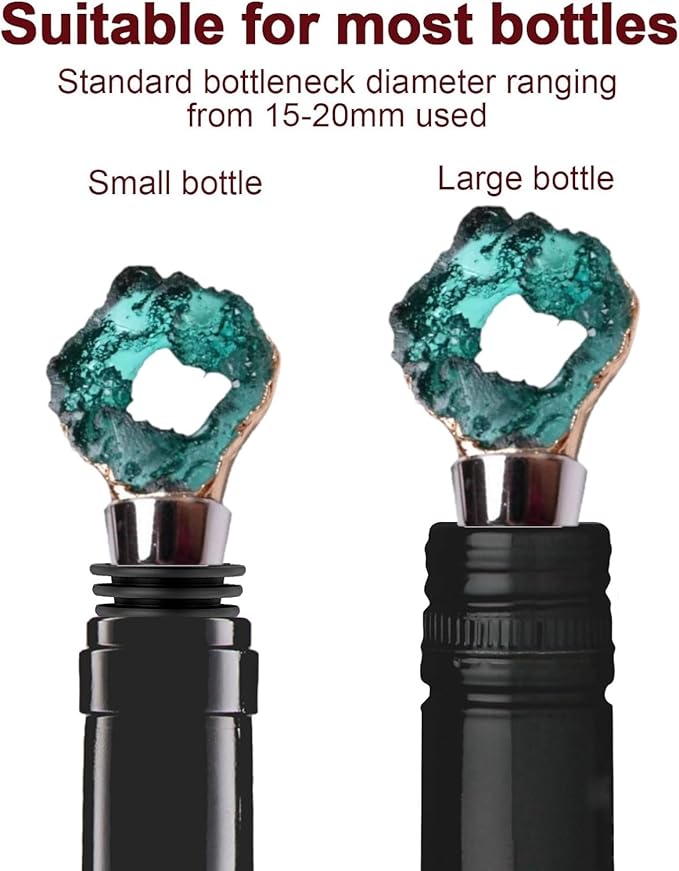 Decorative Wine Stopper Set of 2,Cool Wine Bottle Stoppers for Glass Bottles,Crystal Bottle Stopper Fits Standard Bottles,Fancy Decors Wine Tools (Green Crystal)