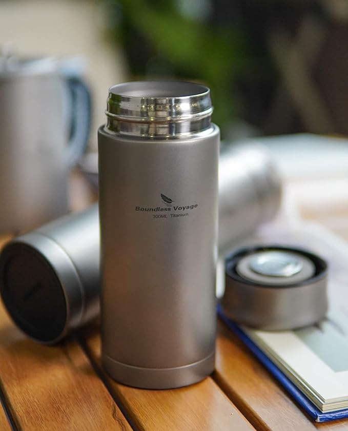 Boundless Voyage Titanium 300ml/450ml Vacuum Water Bottle with Tea Filter Double-Walled Lightweight Leak-Proof Sport Water Bottle for Travel Outdoor Office (10 fl oz)