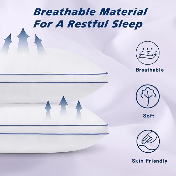 HARNY Bed Pillows for Sleeping, Queen Size Set of 2, Luxury Soft Hotel Quality and Supportive Down Alternative Microfiber Filled for Back, Stomach or Side Sleepers, Breathable & Skin-Friendly