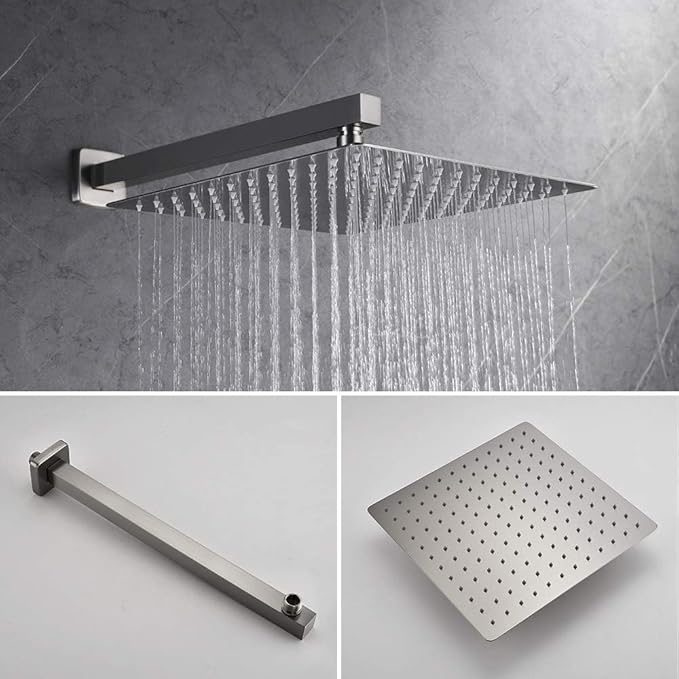 Iriber Thermostatic Shower System Wall Mount with 12 Inch Rainfall Shower Head and Handheld Bathroom Shower Set Contain Shower Faucet Mixer Valve Trim Kit (Valve Included),Brushed Nickel