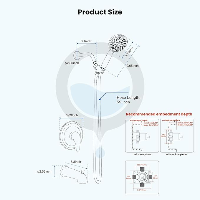 gotonovo Bathroom Shower Head Kit High Pressure Combo System Shower Faucet 6 Modes ABS Handheld Spray Shower Trim Kit Valve Included Shower Head and Handle Set Brushed Nickel