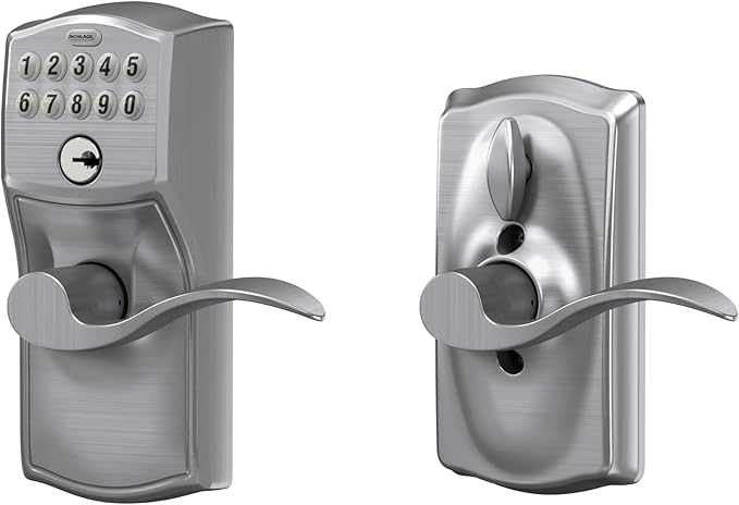 SCHLAGE FE595 CAM 626 ACC Camelot Keypad Entry with Flex-Lock and Accent Levers, Brushed Chrome